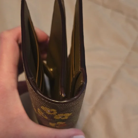 COACH Brown Signature Floral Continental Wallet with Orange & Yellow Blooms - Picture 8 of 14